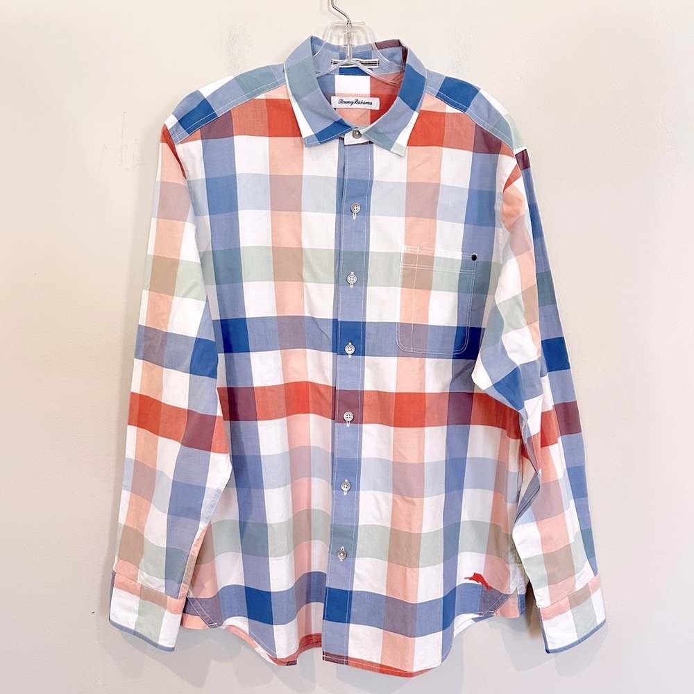 Tommy Bahama Long Sleeve‎ Paradise Poplin Check Camp Shirt Men's Large Cotton - Picture 2 of 7